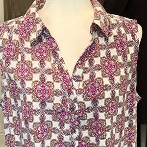 Dana Buchman Pink and Brown Floral Blouse
